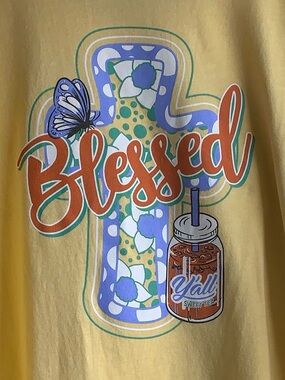 Y'ALL SWEET TEA Blessed Soft Yellow Cross Graphic T-Shirt Woman’s Plus Size 3X